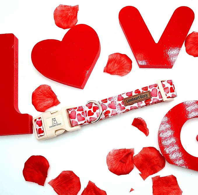 Lionheart glory Valentine's Day Collar, Red Hearts Dog Collar for X-Small Cute Dog Collars Spring Female Pet Gift Adjustable Heavy-Duty Puppy Collar Plastic Buckle