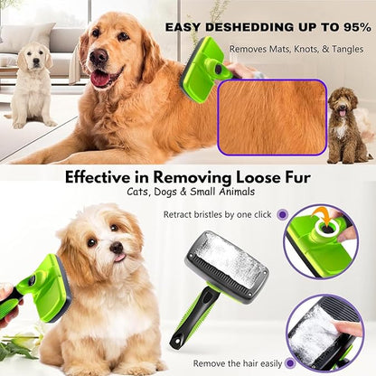 AINA Self-Cleaning Pet Grooming Brush | Pet Slicker Brush for Dogs & Cats Detangling & Fur Removal with Click Clean Button | Effective & Comfortable Pet Deshedding Brush, Perfect for Pet Grooming