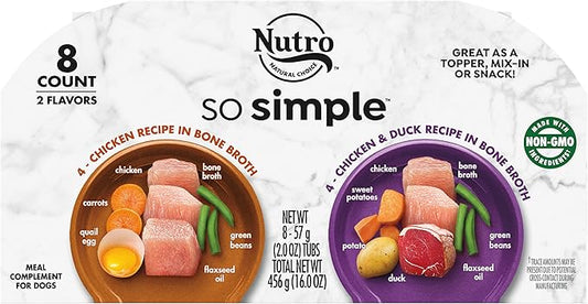Nutro So Simple Meal Complement Wet Dog Food Chicken and Chicken & Duck Recipes in Bone Broth 8-Count Variety Pack, 2 oz. Tubs