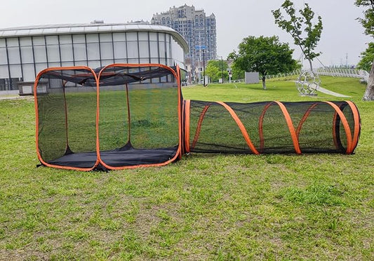 2 in 1 Pet Cat and Dog Tunnel Tent Foldable Pet Tent Outdoor Pop Up Pet Playpen Cage Fences House (Styles 2)