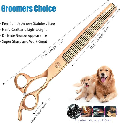 7.5" Dog Grooming Thinning Scissors Trimming Cutting Shears Professional for Dog Cat Pet Animal Grooming on Face and Paws Gold
