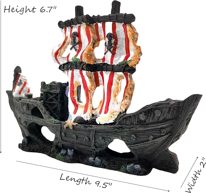 M2cbridge Antique Roman Column Ruins European Castle Aquarium Decorations Fish Tank Hideout Rocks (Striped Pirate Shipwreck)