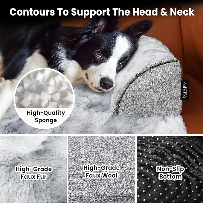 Calming Dog Couch Bed for Medium Dogs/Cats, 35 x 31 inch Waterproof Removable Pet Mat Couch Cover for Furniture Protector, Non-Slip Fluffy Pelsbarn Dog Bed for Couch, Sofa - Tie-Dye Grey