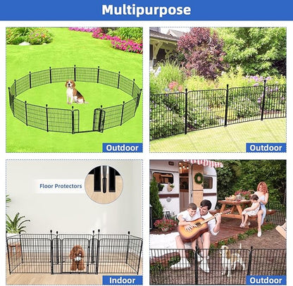 ADAVIN 24 in(H) Garden Fence with Gate, 14 Panels Heavy Duty Iron Metal Animal Barrier Fence, Camping Fence, Garden Fences and Borders for Dogs,Total 34.5 Ft(L), Black