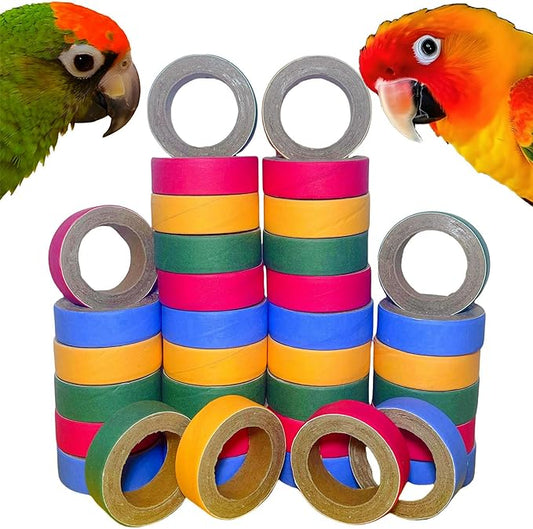36 Pcs Chew Bagels Bird Toys for Parrots Durable Cardboard BrioChew 0.3in“ Thick Chewing Shredding Foraging Foot for Medium & Large Parrot Amazons Mini Macaws African Greys Cockatoos Eclectus Senegal