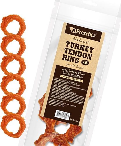 Afreschi Turkey Tendon for Dogs, Small Ring 6 Pieces per Pack, USA-Sourced Turkey, All Natural Human Grade Puppy Chew, Hypoallergenic, Rawhide Alternative, Dog Treats for Small Breeds