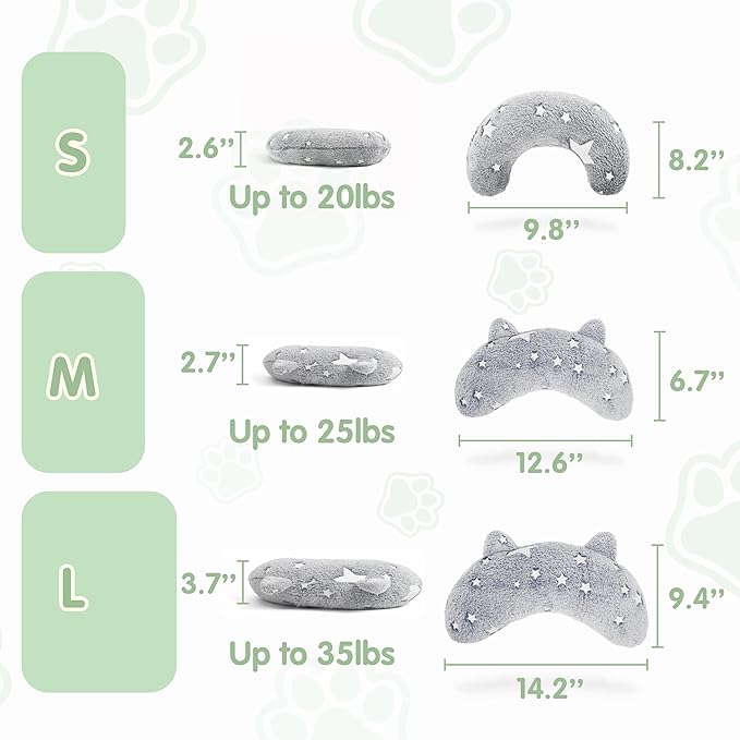 Dog Pillows for Medium Dogs, Glow in The Dark Soft Dog Neck Pillow, U-Shaped Pillow for Cat and Dog, Machine Washable Dog Toy & Dog Birthday Gift (Glow Grey, M)