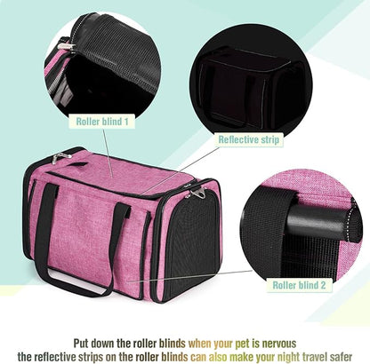 YUDODO 25 lbs Lightproof Pet Carriers Airline Approved Dog Cat Travel Soft Sided Carrier Reflective Mesh Safe Pet Cat Carrier Foldable Portable Small Animal Rabbit Puppy Cat Carrier Pink