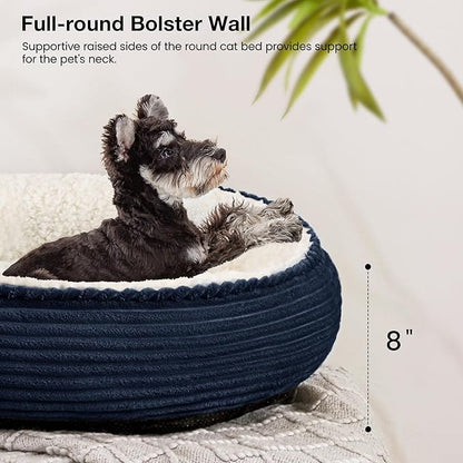 Love's cabin Round Donut Cat and Dog Cushion Bed, 25in Pet Bed for Small or Medium Dogs, Anti-Slip & Water-Resistant Bottom, Soft Durable Fabric Pet Beds, Washable Calming Cat Bed Navy Stripe