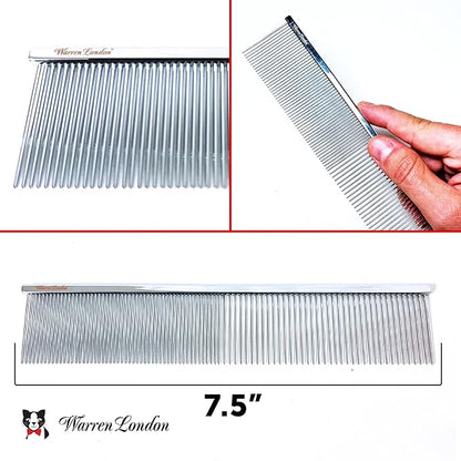 Warren London Cool Cat Comb | 7.5 inches of Copper Strength | Rounded Tips Comfort Durability | Fine/Coarse Greyhound Style Deshedding Dematting