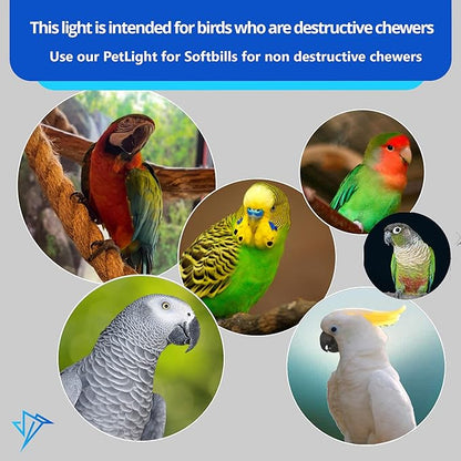 HappyBird Lighting Bird Cage Light with Chew Guard - Full Spectrum LED Pet Light - Simulates Natural Environment - Safe for Hookbill Birds – Easy to Install - (10" Long)