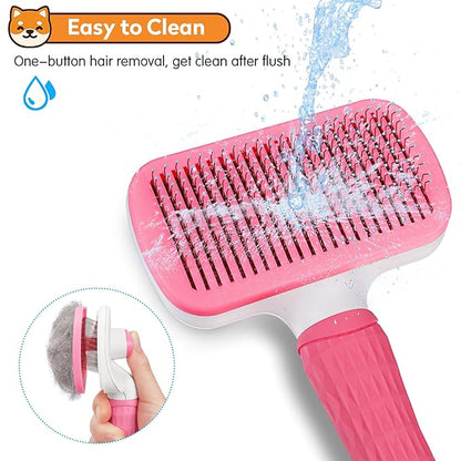 Dog & Cat Brush, Self Cleaning Slicker Brush for Pets, Upgraded Dog Brush for Shedding Massaging and Grooming, Removes Loose Undercoat & Portable Comb for Long Short Haired Dogs(Pink)