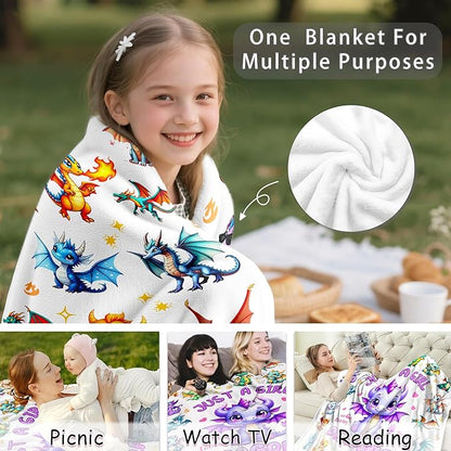 Dragon Blanket Gifts Soft Flannel Dragons Throw Blanket Merch Stuff for Dragon Lovers Kids Adults 50"X 40"