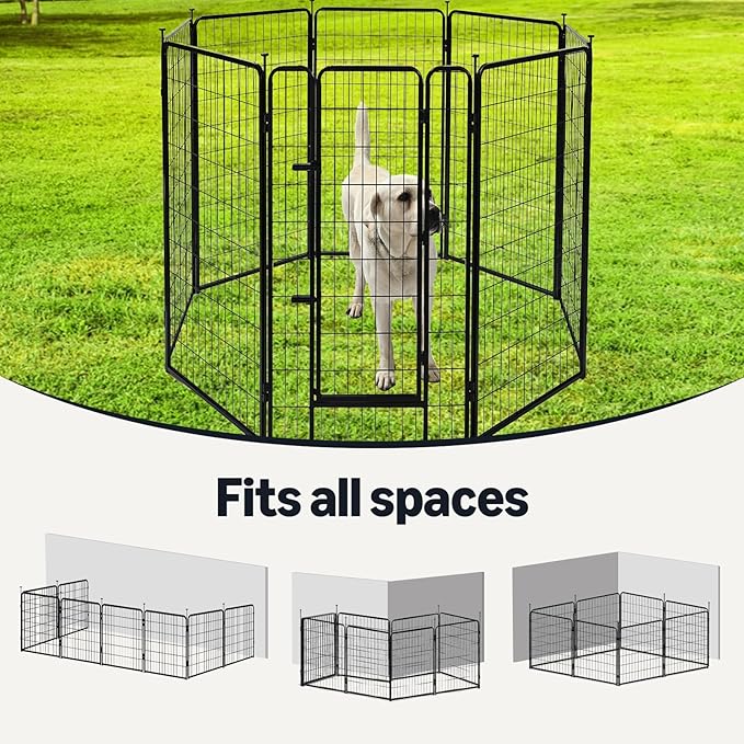Amazon Basics Dog Playpen, 8 Panels Metal Fence with Door, Foldable for Indoor and Outdoor Use, Suitable for Small to Medium Sized Dogs, 48 Inch Height, Black