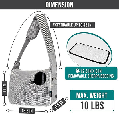 PetAmi Small Dog Sling Carrier, Soft-Sided Crossbody Puppy Carrying Purse Bag, Adjustable Sling Pet Pouch to Wear Medium Cat Travel, Dog Bag for Traveling Breathable, Poop Bag Dispenser, Stripe Black