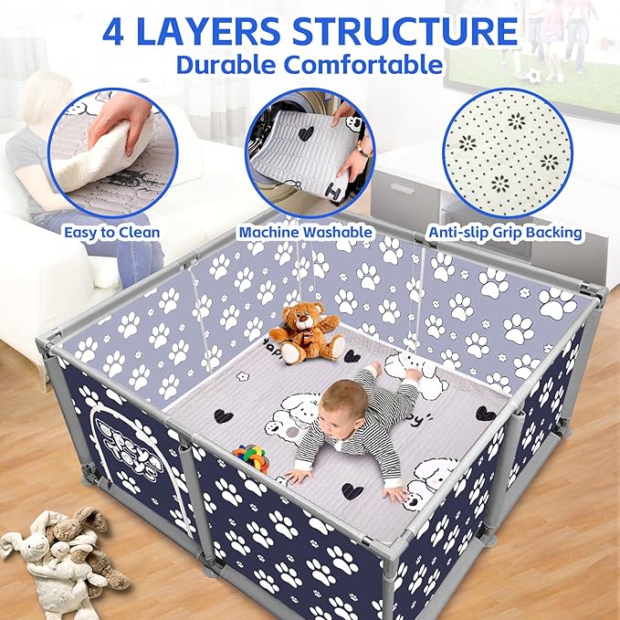 2025 Upgraded Whelping Box for Dogs,24.8’’Extra Tall Dog Whelping Pen with Whelping Pad,Dog Whelping Supplies for Large Small Breed Dogs(47" Dia.x24.8 H) (Dark Blue)