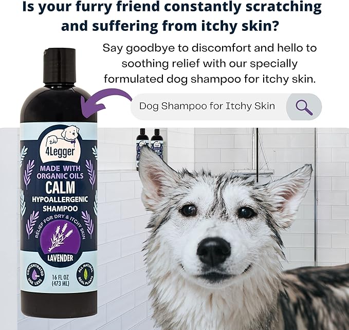 Calm All Natural Lavender Dog Shampoo - Organic Dog Shampoo for Dry Itchy Skin - Calming and Hypoallergenic for Sensitive Skin - Concentrated - USA