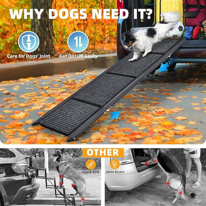 Dog Ramp for Car, 71"x20" Dog Ramps for Large Dogs with Anti-Slip Rug Surface, Folding Dog Ramp Up to 300LBS, Outdoor Dog Ramp for Trucks & SUV