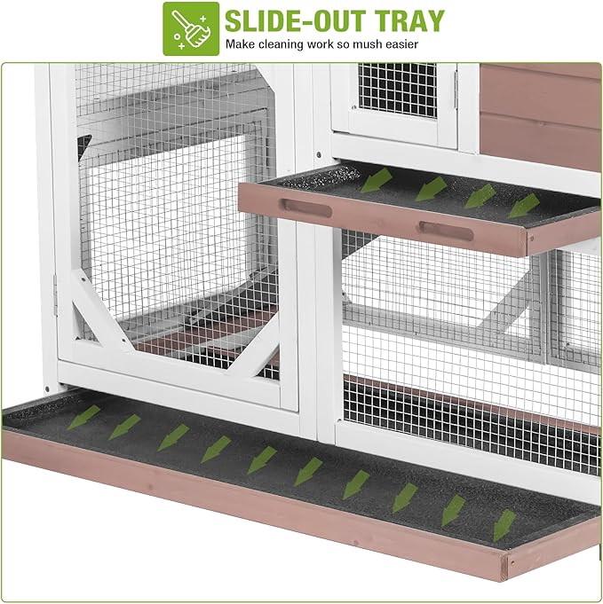 GUTINNEEN Rabbit Hutch Indoor Rabbit Cage with Wheels Outdoor Bunny House 2 Story Guinea Pig Cage with Leakproof Tarp Roof (Brown)