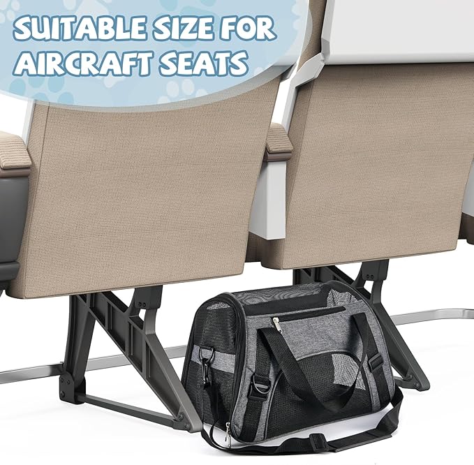 Sweetude 4 Pcs Cat Carrier Soft Pet Carrier for Cat Under 13lbs, 16.9X 11x 7.5 Inch, Soft Sided Foldable Comfortable Portable Carrying Bag for Cat Small Dog Pet Travel (Black, Gray)