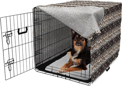 Ambesonne African Dog Crate Cover, Traditional Borders Cheetah Skin with Abstract Spirals and Circles, Easy to Use Pet Kennel Cover for Medium Large Dogs, 36 Inch, Pale Coffee Brown White