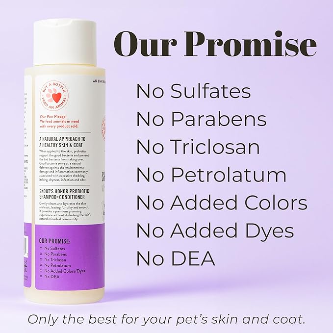 Skout's Honor Probiotic Pet Shampoo & Conditioner with Avocado Oil & Omega-3s, 97% Natural, Paraben & Sulfate-Free, Cruelty-Free, 16oz, Lavender, 2-Pack