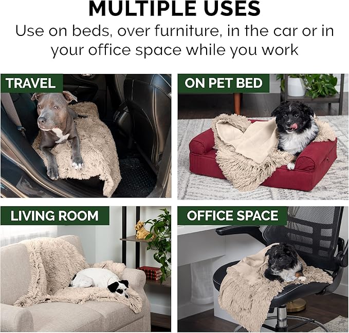 Furhaven Waterproof Throw Blanket for Dogs & Indoor Cats, Washable - Shaggy Plush Calming Long Faux Fur & Velvet Dog Blanket - Taupe, Medium