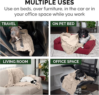 Furhaven Waterproof Throw Blanket for Dogs & Indoor Cats, Washable - Shaggy Plush Calming Long Faux Fur & Velvet Dog Blanket - Taupe, Medium