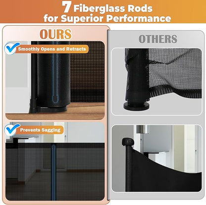 200" Retractable Baby Gates Dog Gate Extra Wide, 42" Tall Child Pet Safety Gate with Reinforced Strips for Stairs, Long Mesh Garage Gates Fence for Outdoor Indoor Large Openings Driveway Decks Patio