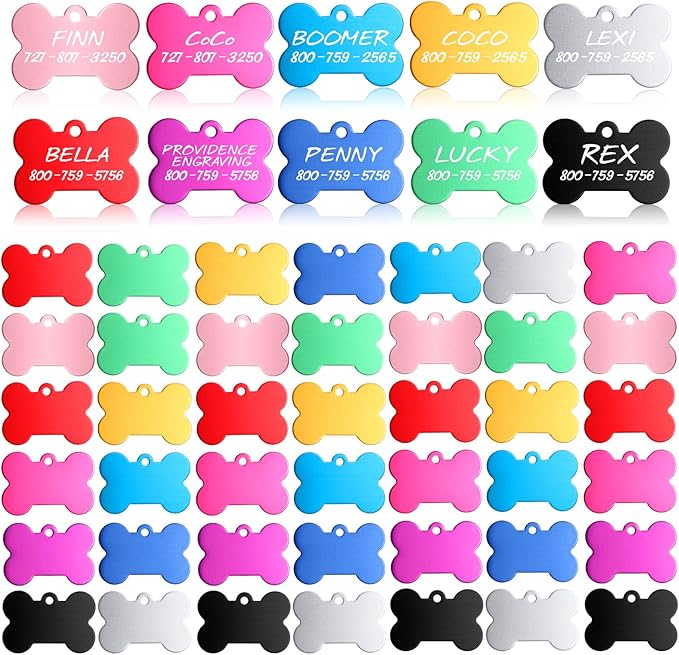 200 Pcs Blank Dog Pet Tags for Engraving 38MM Aluminum Bone Shape Name Tag Colorful Double Sided Dog Cat Phone Number Tag Pendantsnts