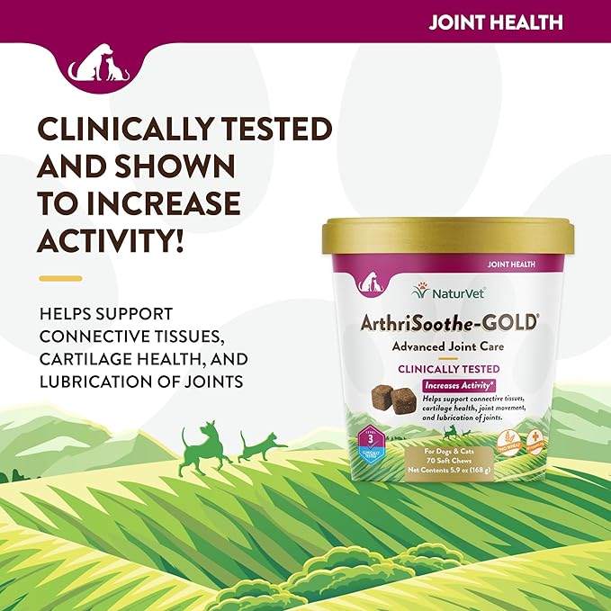NaturVet ArthriSoothe-Gold Level 3 Advanced Joint Care for Dogs  Soft Chew Dog Supplement with Glucosamine, MSM, Chondroitin & Hyaluronic Acid  Wheat-Free Pet Supplements  70 Ct.