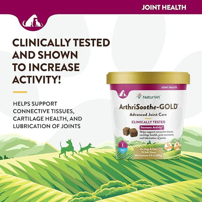 NaturVet ArthriSoothe-Gold Level 3 Advanced Joint Care for Dogs  Soft Chew Dog Supplement with Glucosamine, MSM, Chondroitin & Hyaluronic Acid  Wheat-Free Pet Supplements  70 Ct.