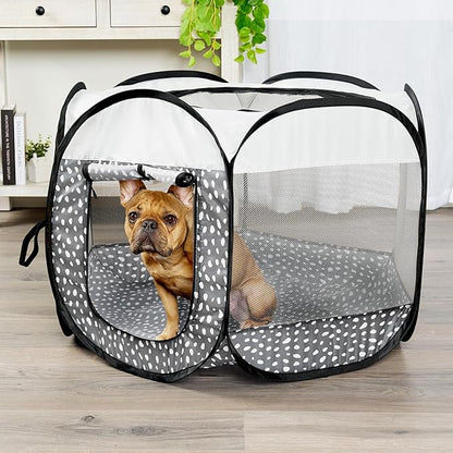 Furhaven Portable Dog Playpen Cat Tent, Pet Playground/Kennel Foldable Indoor Outdoor Zippered Puppy Crate - Gray Pebbles, Small