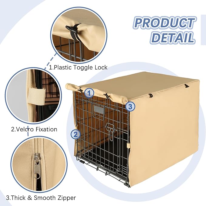 Akinerri Dog Crate Cover - Double Door Waterproof Pet Kennel Cover, Durable 600D Polyester Protective Cage Cover for 24/30/36/42/48 Inch Dog Crate - Beige
