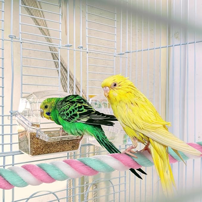 2-Pack Rope Perches for Bird Cages, 13.8 in Length Comfort Grip Flexible Rope Perch Beak & Paw Grinding for Parrots/Cockatiels/Parakeets, Bird Platform Sand [Pink Cyan]