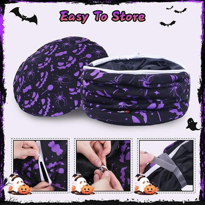 Tidjani Halloween Cat Tunnel, Cat Tunnels for Indoor Cats, Foldable Pet Donut Bed with Washable Mat and Dangling Balls, Purple Bowknot, Ghost Spider Pattern Decor Pet Toys for Small Animals