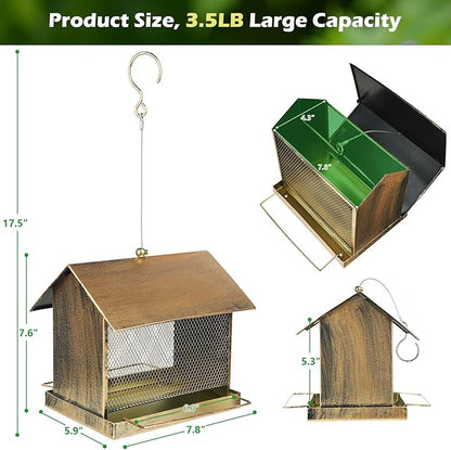 Bird Feeder for Outdoor, Heavy Duty Metal Wild Birdfeeder for Garden Yard Outside Hanging, House Shape Large Capacity