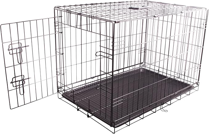 Durable, Foldable Metal Wire Dog Crate with Tray, Single Door, 35.6 x 22 x 24.5 Inches, Black
