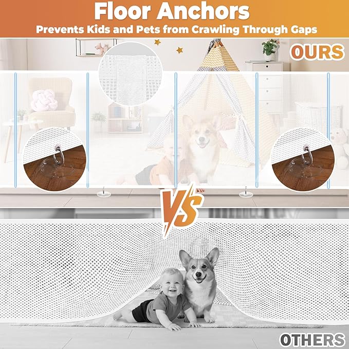 200" Retractable Baby Gates Dog Gate Extra Wide, 42" Tall Child Pet Safety Gate with Reinforced Strips for Stairs, Long Mesh Garage Gates Fence for Outdoor Indoor Large Openings Driveway Decks Patio