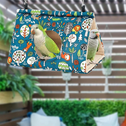 Rypet Winter Warm Bird Nest House - Hanging Hammock Velvet Shed Hut Cage Plush Fluffy Birds Hideaway Sleeping Bed Fuzzy for African Grey Cockatoo and Other Amazon Parrot Largeï¼_lueï¼