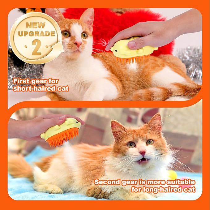 AIERSA 2024 New Upgrade Steam Cat Brush with 2 Gear Steam,3 In 1 Cat Steam Brush,Steam Brush for Cats, Steamy Pet Brush for Massage,Removing Loose Hair And Clean