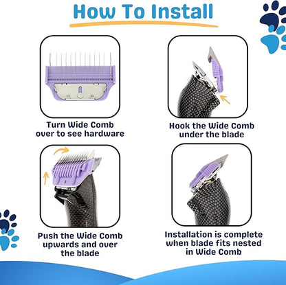 22mm 25mm 32mm 38mm Wide Clipper Guard Attachment Set for A5 Series Clippers| Stainless Steel Blade for Professional Dog Groomers| Snap-On/Off Design Wide Guard Combs for Dog Grooming