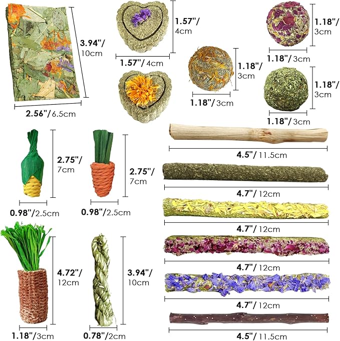 53pcs Rabbit Chew,Rabbit Enrichment Toys from Various Natural Ingredients Such as Apple Wood, Carrots, and Timothy Grass, Suitable for Small Pets Such as Hamsters Totor Guinea Pigs