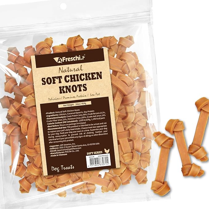 Afreschi Natural Soft Chicken Knots 16 oz, Dog Treats, All Natural, Hypoallergenic & Grain-Free, High-Protein, Healthy & Easily Digestible, Soft Texture