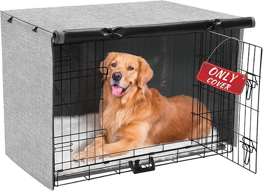 Akinerri Dog Crate Cover - Double Door Waterproof Pet Kennel Cover, Durable 600D Polyester Protective Cage Cover for 24/30/36/42/48 Inch Dog Crate - Grey