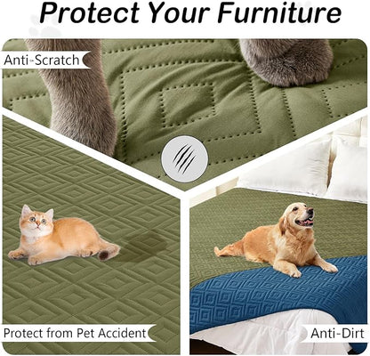 hyha Waterproof Dog Blanket, Soft Pet Bed Blankets, Waterproof Sofa Couch Cover for Dogs Washable, Reversible Pet Couch Covers for Sofa Furniture (68x82 Inch, Green/Navy Blue)