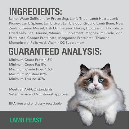 Feline Natural Wet Cat Food Pate, Lamb Feast, 6 Oz Cans (Pack of 12), Grain Free, Made in New Zealand with Grass-Fed, Free-Range Lamb, Single Source, Limited Ingredient