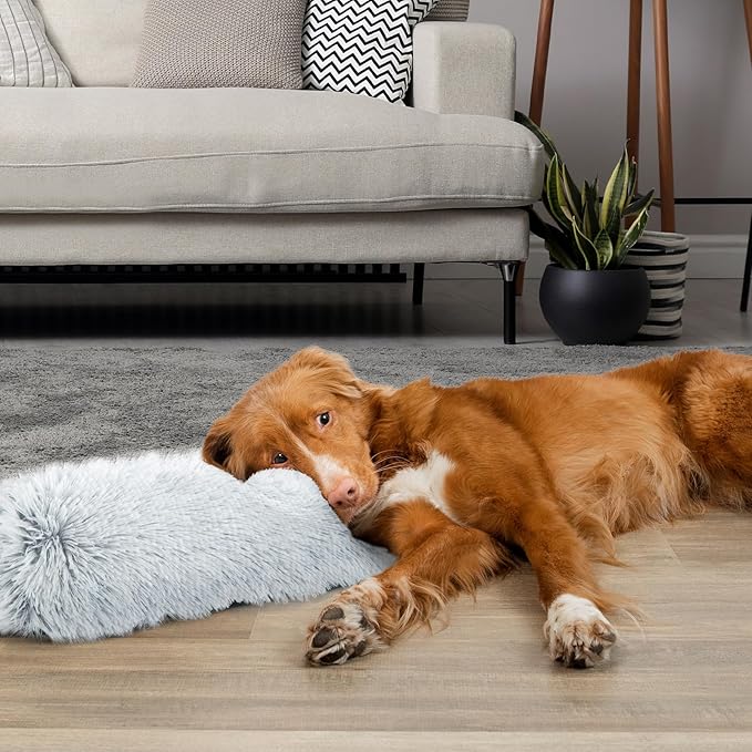 HOMBYS 25" Length Dog Pillows for Large and Medium Dogs, Soft Faux Fur Claming Dog Nek Pillow for Improving Anxiety Reduce, Machine Washable Pet Pillow for Cats, Plush Pet Toy (Light Grey, 25"x8"x4")