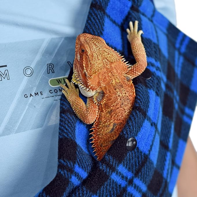 LIKZINWA Small Animal Sling Carrier,Bearded Dragon Carrier Lizard Carrier and Reptile Carrier with Adjustable Strap (Blue-Square)+UV Sensor Card