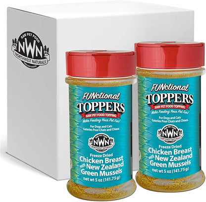Northwest Naturals Freeze-Dried Chicken Breast with Green Lipped Mussels - Functional Topper - for Dogs and Cats - Limited Ingredients, Human Grade, All Natural - 5 Oz (Pack of 2)